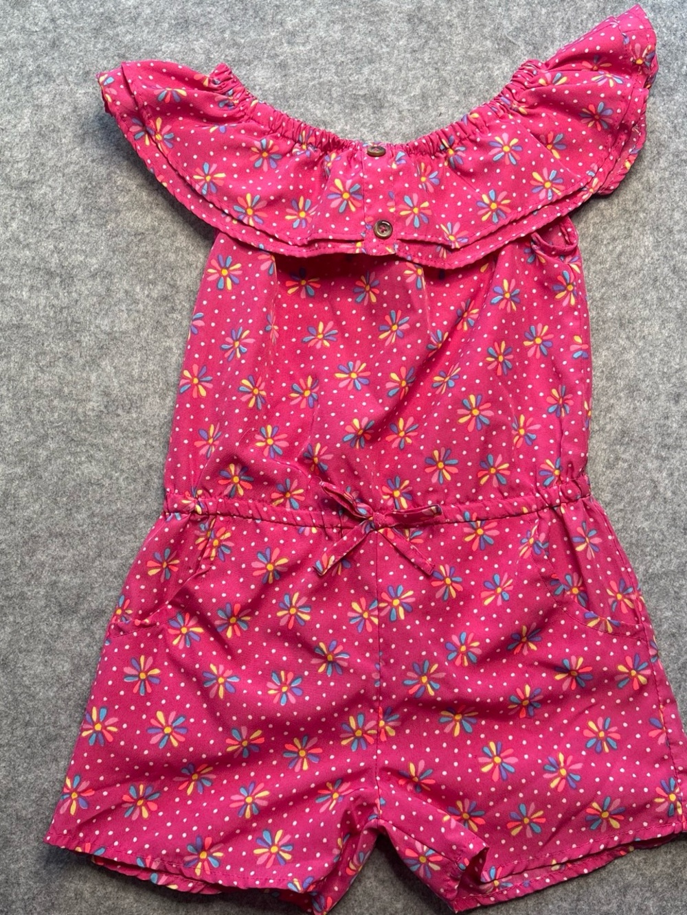 Girls Off-Shoulder Pink Floral Romper